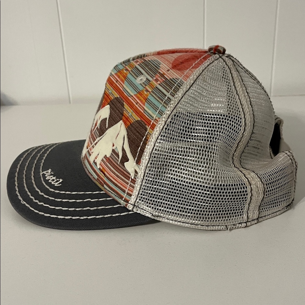 Pistil Gray Orange Teal White Mountains Trucker Hat - Picture 2 of 7